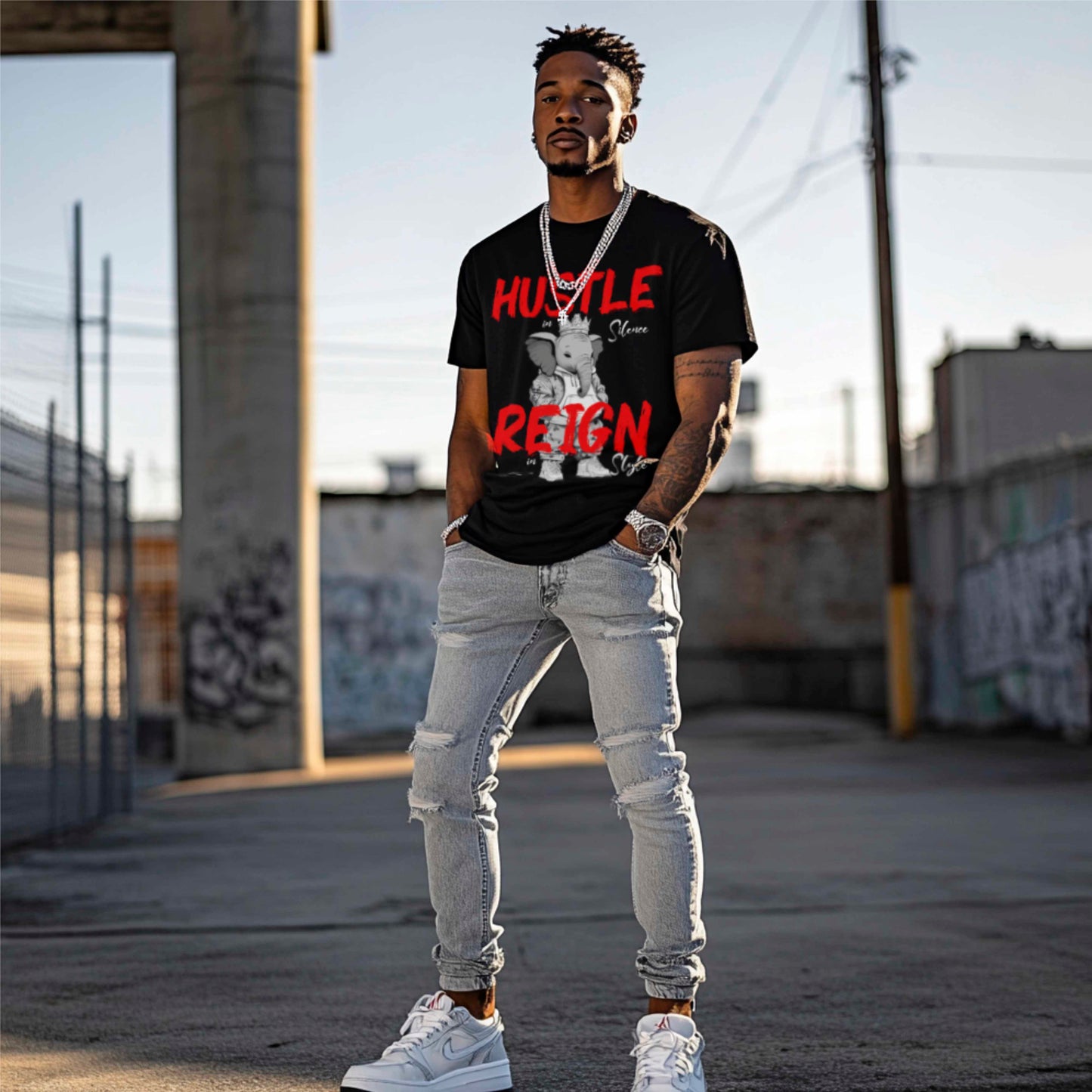 Hustle Reign Premium Streetwear Tee - Black - Unlimited Royalty Apparel
