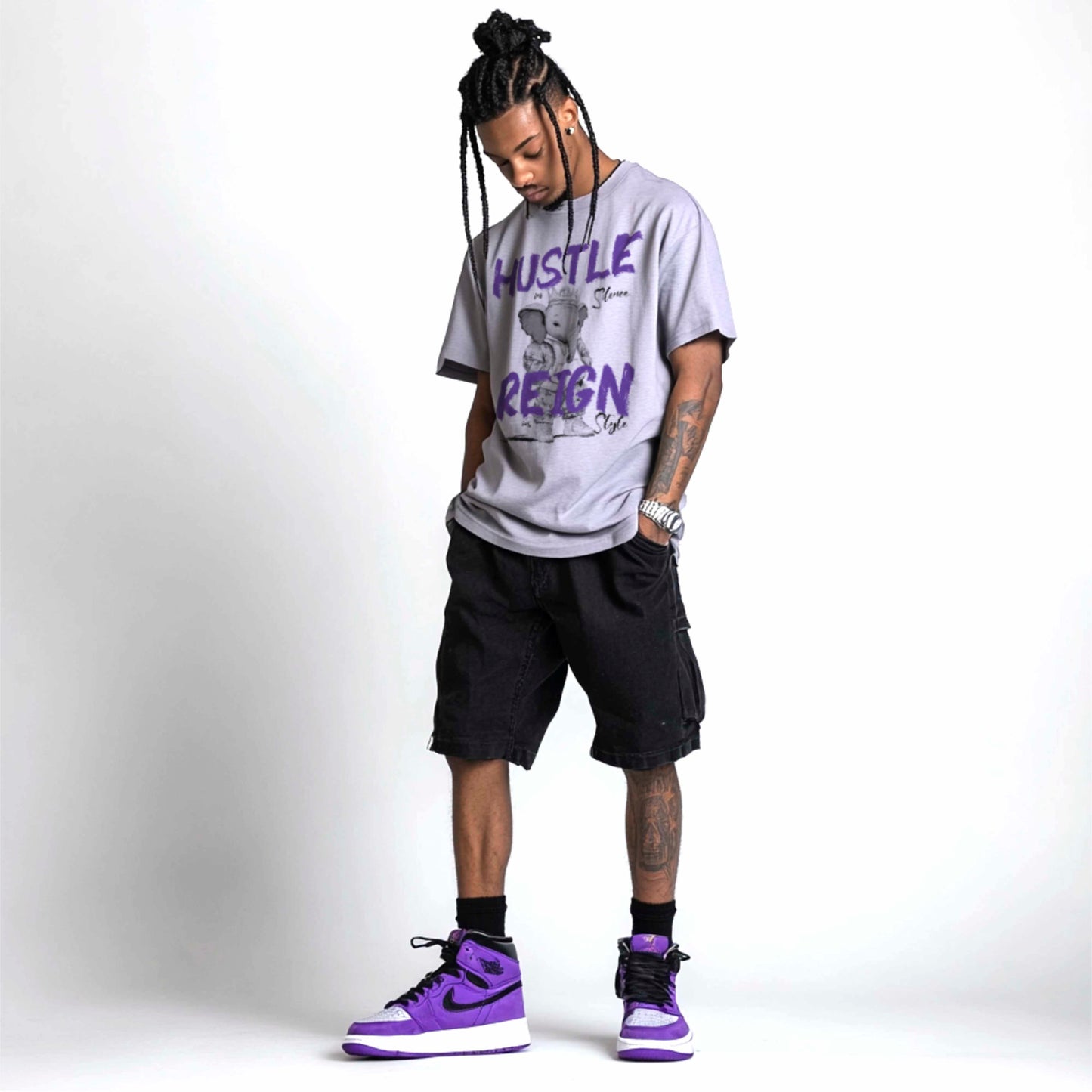 Hustle Reign Premium Streetwear Tee - Grey - Unlimited Royalty Apparel