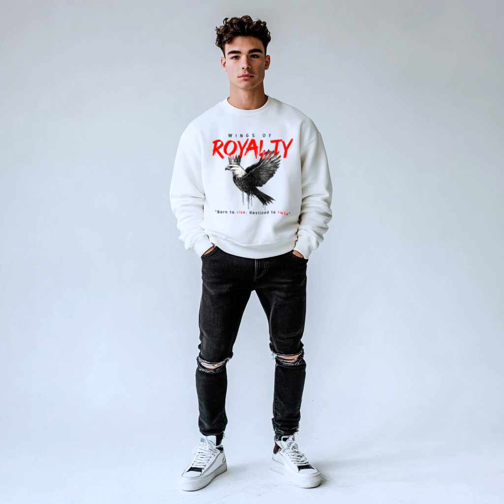 Wings of Royalty Heavyweight Crewneck- White - Unlimited Royalty Apparel